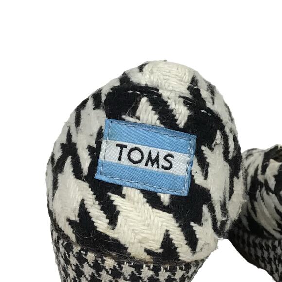 TOMS Scottish Houndstooth Wedges Peep Toe Black White Tweed Plaid sz 6 - Picture 8 of 13